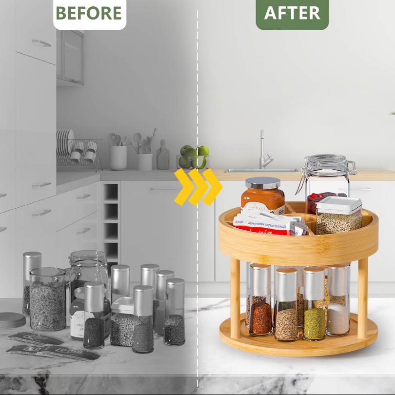 Rotating spice rack made of bamboo or metal