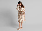 Lightweight Terry Stripe Bathrobe for Women in Bone and Tobacco – Comfortable Dressing Gown for Relaxed Mornings and Cozy Evenings 2