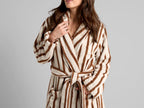 Lightweight Terry Stripe Bathrobe for Women in Bone and Tobacco – Comfortable Dressing Gown for Relaxed Mornings and Cozy Evenings 3