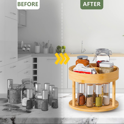 Rotating spice rack made of bamboo or metal